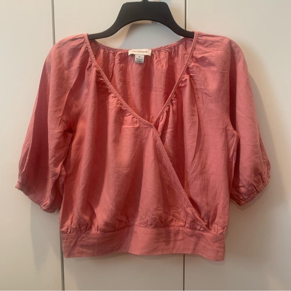 Calligraphie women medium top linen 3/4 sleeve light corral